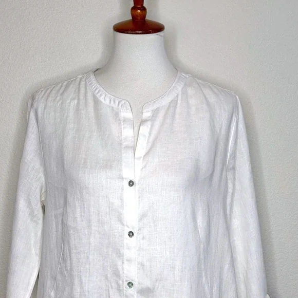 SIGRID OLSEN Linen Tunic Top MEDIUM White Beach Pockets Resortwear Lagenlook - Picture 2 of 9